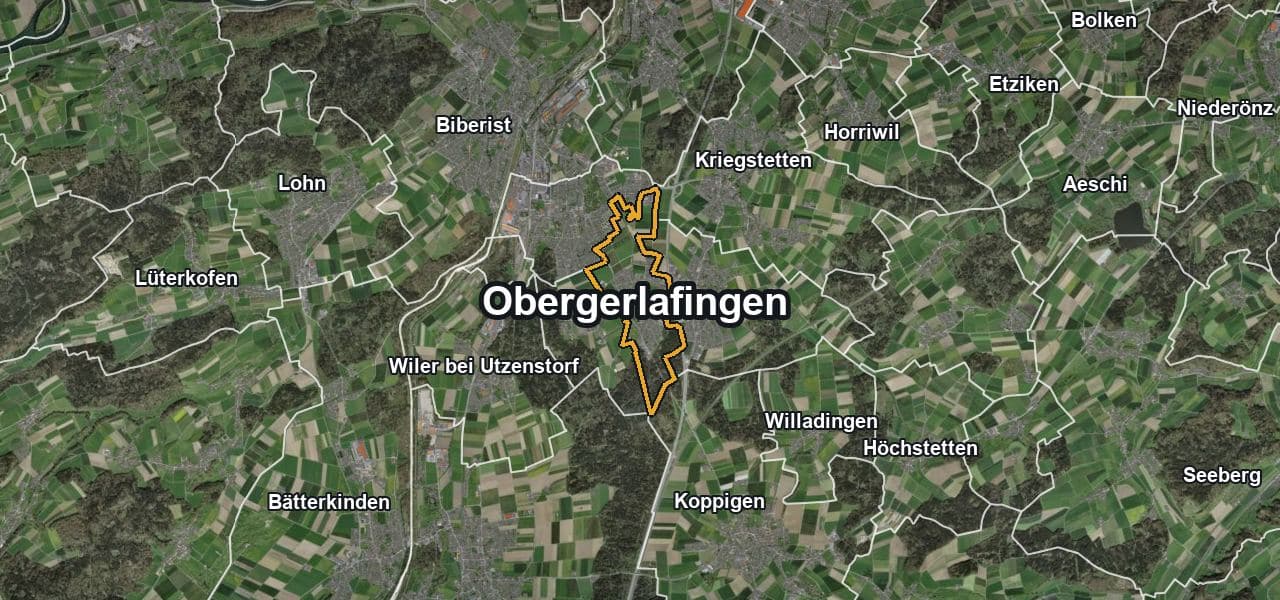 Luftbild von Obergerlafingen mit Gemeindegrenze, Nachbargemeinden und Solareignung der Dächer