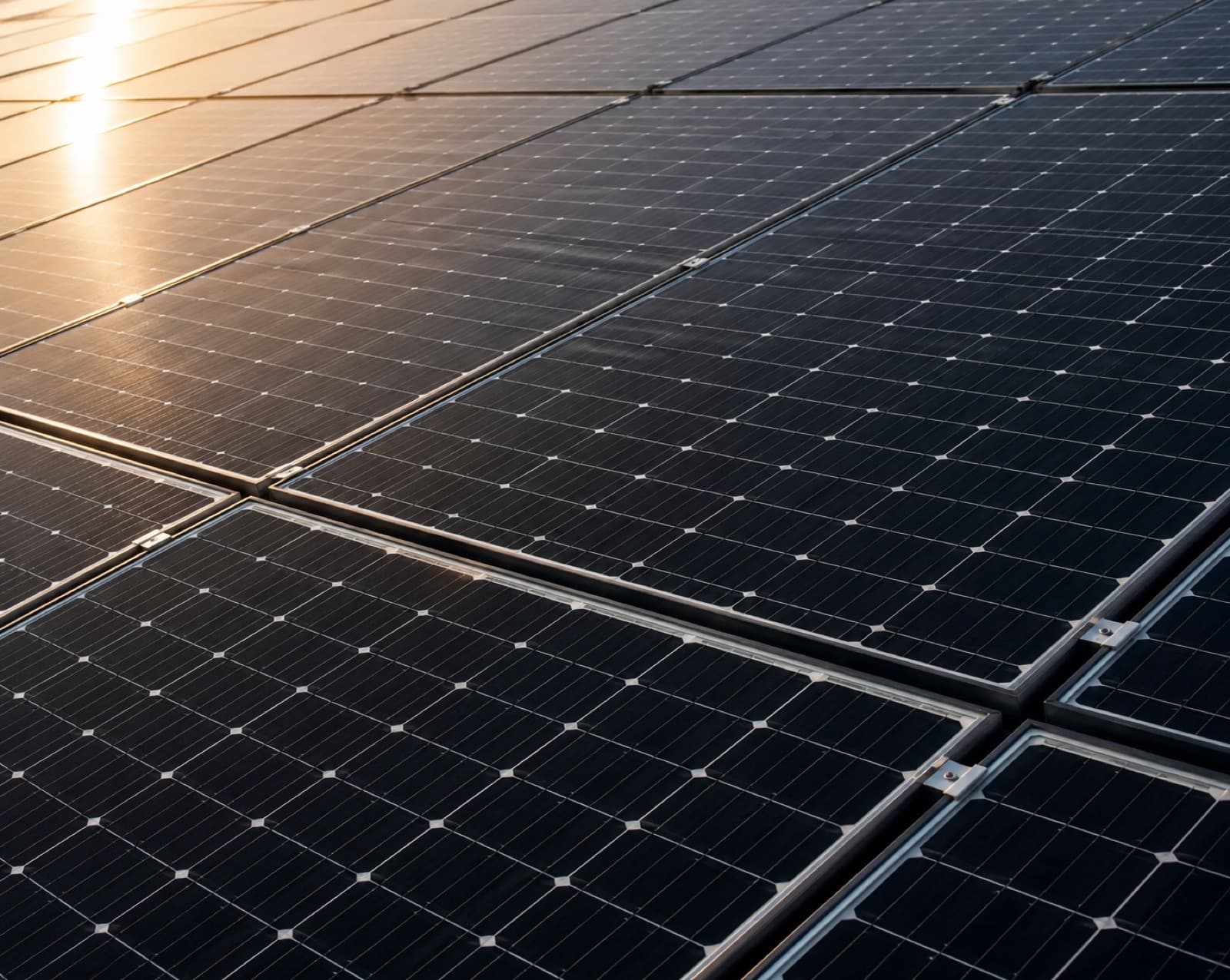 Photovoltaikmodule in der Abendsonne aus der Nähe