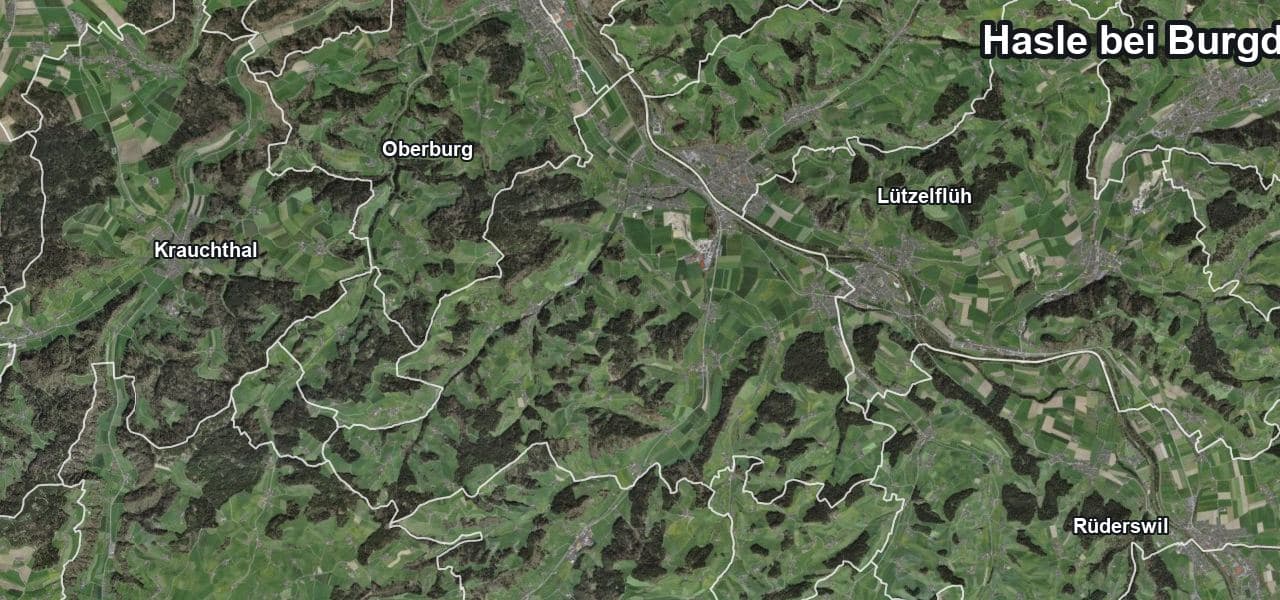 Luftbild von Hasle bei Burgdorf mit Gemeindegrenze, Nachbargemeinden und Solareignung der Dächer