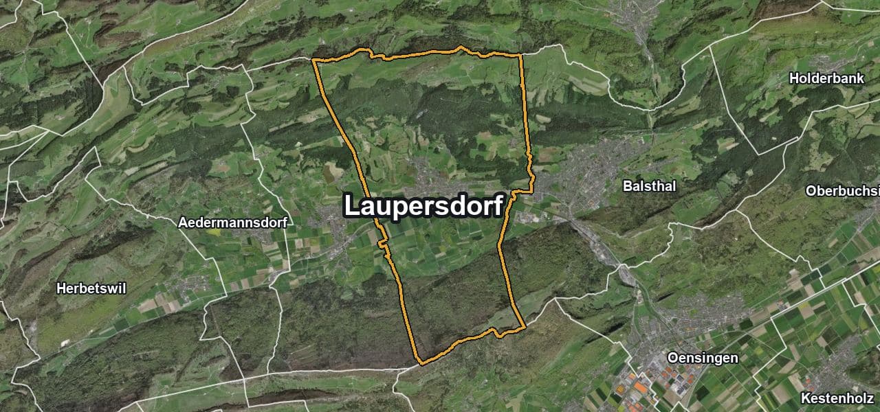 Luftbild von Laupersdorf mit Gemeindegrenze, Nachbargemeinden und Solareignung der Dächer